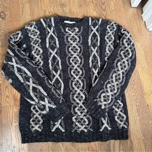 Perry Ellis Charcoal Sweater with Light Gray Cable Pattern, hand knit. SZ Large